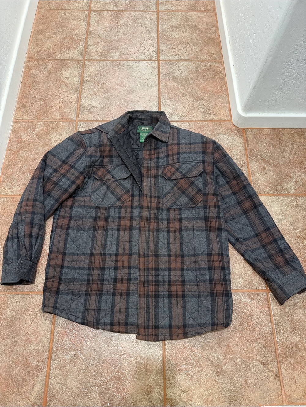 Men's Plaid Lightweight Shirt Jacket in Brown & Gray